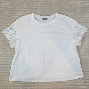 NEW Shein‎ Curve Womens 4XL White T-Shirt Lace Short Sleeves Casual Top